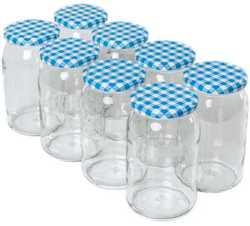 Beste Angebote MIKONI 900 ml Einweckgläser mit Deckel Einmachgläser Vorratsgläser Einmachglas (blau/weiß, 24)