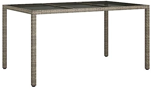 vidaXL Gartentisch Esstisch Terrassentisch Gartenmöbel Balkontisch Outdoor Tisch Außentisch 150x90x75cm Gehärtetes Glas Poly Rattan Grau
