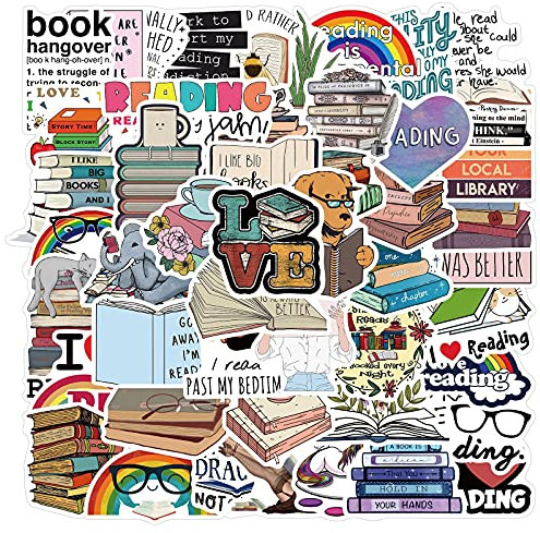 Leseaufkleber,50-pcs,I Love ReadingMotivierende Aufkleber,Vinyl Sticker Geschenke Spielzeug für Laptop,Wasserflasche,Gepäck, Skateboard,Scrapbooking,Handkonto,Stickerbomb Vintage Sticker