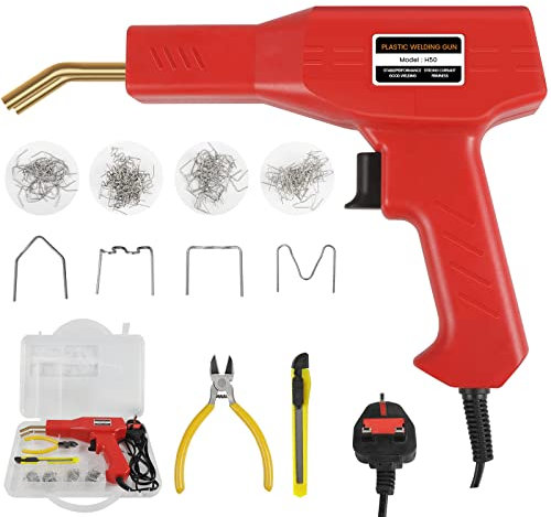 LONENESSL Plastic Welder Repair Kit,Plastic Welding Machine Car Bumper Repair Kit with 200 Flat/Wave/Outside & Inside Corner Staples & Plier, 50W Car Bumper Crack Repair Kit for Car Parts/Kayak/Canoe