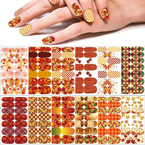 168 Pieces Nagelsticker Selbstklebend, Herbst Nagelaufkleber Ahornblätter Nagelfolie, Gold Leaves Nagelfolie Autumn Thanksgiving Nagel Kunst Stickers Design