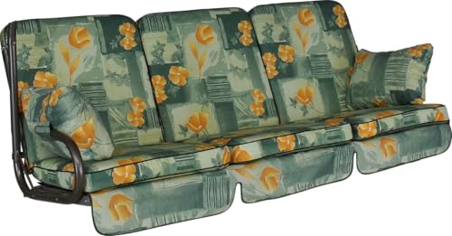 ANGERER Hollywoodschaukel Auflage Comfort grün-orange geblümt | passend für viele 3-Sitzer Hollywoodschaukeln, Schaukelauflage Made in Germany