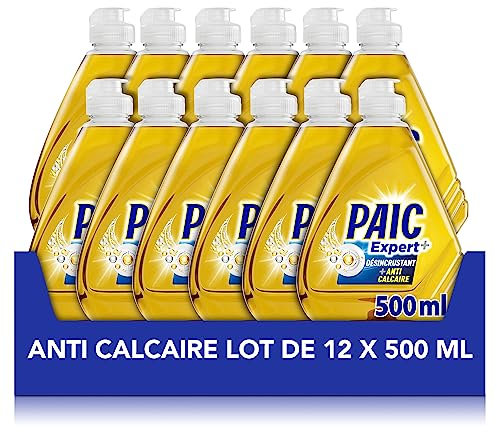 PAIC - Liquide Vaisselle Main Paic Expert+ Anti-Calcaire - Nettoie - Dégraisse - Élimine les résidus de calcaire - Lot de 12 flacons de 500mL