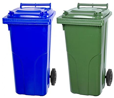 PROREGAL SuperSparSet 2x 2-Rad-Mülltonne MGB | HDPE-Kunststoff | 120 Liter | Blau & Grün | Mülltonne, Müllgroßbehälter, Mülleimer, Abfalltonne, Müllbehälter, Universaltonne
