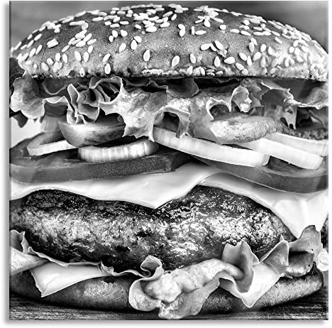 Pixxprint Glasbild, Wandbild auf Echtglas, Hamburger Burger Essen, 80x80 cm, inkl. Aufhängung und Abstandshalter