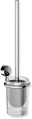 HEWI WC-Bürstengarnitur System 815 (Toilettenbürste mit Halterung, Edelstahl verchromt, satiniertes Kristallglas, Bürste auswechselbar, Höhe 437 mm, inkl. Klebe-Set) 815.20.10145