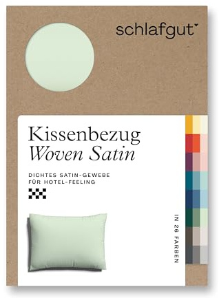 schlafgut Woven Satin Kissenbezug 70x90 cm Green Light Uni in Premium Hotelqualität, Kopfkissenbezug einzeln mit 100% weicher Baumwolle