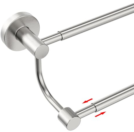 BESy Ausziehbarer Handtuchhalter für die Wand, 40–70 cm (16.5–28.5 inch), Doppelte Handtuchstange aus SUS304 Edelstahl, Gebürstetes Nickel, mit Schrauben für Badezimmer, Schlafzimmer, Küche