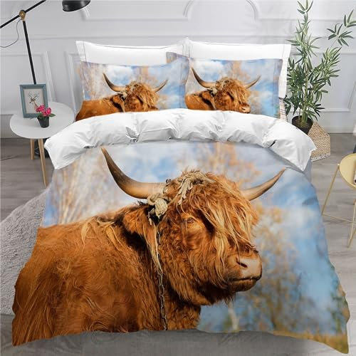Bettwäsche 135X200 Motiv Tier Vieh Kuh Yak Weich Warm Winter Dick Mikrofaser Stoff Mit Reißverschluss,Kinder 3D Bettwäsche Set Für Mädchen Jungen,Bettbezug Mit 80X80 Kissenbezug,H20