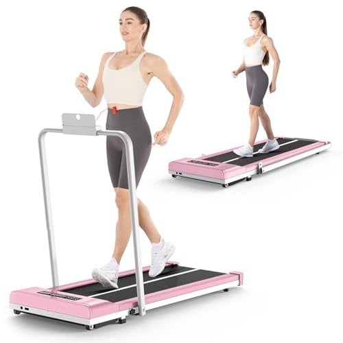 Dskeuzeew Tapis roulant pieghevole, 1-10km/h, 3.0HP, Con telecomando e schermo di visualizzazione LCD, Lettore musicale Bluetooth, Touch screen, Capacità massima di carico: 120kg (Rosa)