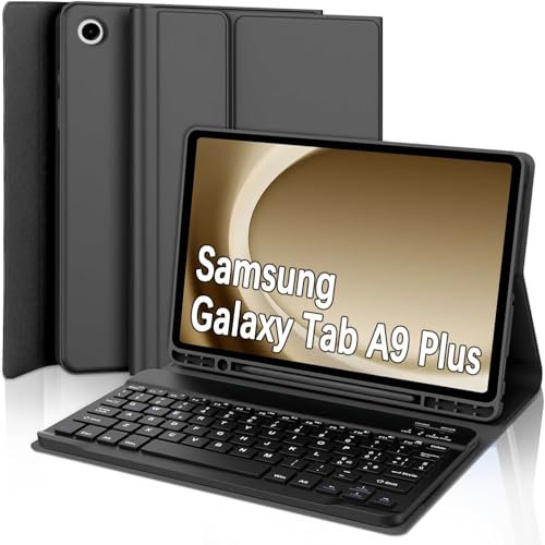 WAVATA Tastiera per Samsung Galaxy Tab A9+ 2023 11, Custodia Tastiera per Samsung Tab A9 Plus Italiano Bluetooth Rimovibile Tastiera, Nero