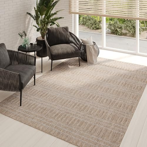 TAPISO Melissa Teppich Outdoor Braun Beige Modern Flachgewebe Sisal Indoor Balkon Terrasse Wohnzimmer Küche Esszimmer Kurzflor ÖKO-TEX 160 x 230 cm