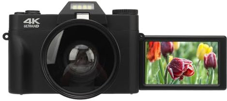 Fotocamera Digitale 4K Schermo HD Girevole a 180°, Fotocamera Vlog Autofocus Zoom Digitale 16x, Fotocamera Compatta Trasmissione Foto WIFI con Funzione Pausa per per