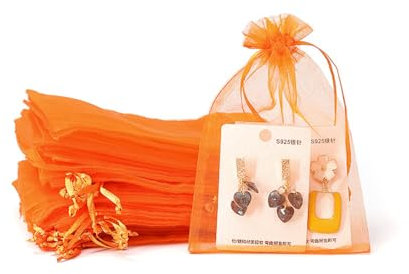 Whakano 20 Stück Bunt Organzasäckchen mit Kordelzug,Organzabeutel,Schmuckbeutel,GeschenkSack,für Hochzeit Geburtstag Süßigkeiten Schmuck Geschenkverpackung Party Mit Schnur,Orange,7x9cm