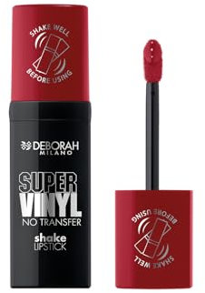 Deborah Milano - Super Vinyl Shake Lipstick Rossetto Liquido Vinilico, N.5 Ruby Red, Colore Intenso e No Transfer, Dona Labbra Viniliche e Impeccabili fino a 16 Ore, 4ml
