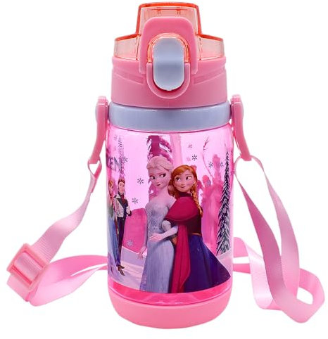 Frrozen Kids Water Bottle with Straw, Frrozen Flip Top Water Bottle Reusable Water Bottle Leakproof Auto Push Button Reusable Kids Drink Bottle Leak Proof Water Bottle for Kids and Toddlers, 400ml
