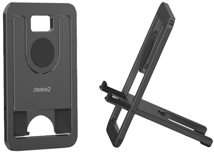 Desire2 Snap Rack Ultra-Slim Aluminium Phone Holder, Metal Foldable Phone Stand Slimmer than Some Devices, Travel-Essential Portable Cell Phone Stand for Desk, Lightweight Cell Phone Holder for Bed