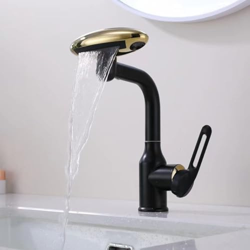 Rubinetto per bagno a cascata, rubinetto per lavabo multifunzionale 4 in 1, rubinetto per lavabo girevole a 360°, miscelatore per lavabo, rubinetto per lavabo in acciaio inossidabile,Black gold