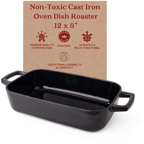 Alva Nori Enameled Cast Iron Roasting Pan 12x8 - Nonstick, Oven Safe and Made without PFAS, PFOA & PTFE - Induction and All Stovetop Compatible with Even Heat Distribution