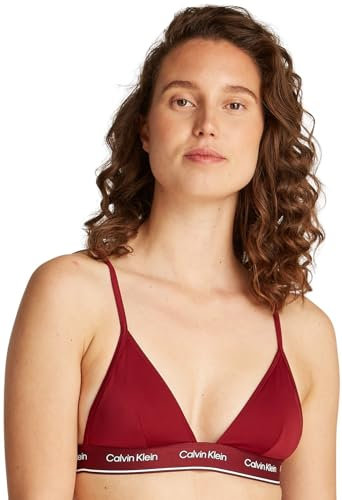 Calvin Klein Women’s Triangle Bikini Top with Logo Band, Red (Plum Glaze), XS