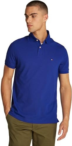 Tommy Hilfiger Men’s Short Sleeve Regular Fit Polo Shirt with Button Placket, Blue (Wedge Blue), 3XL