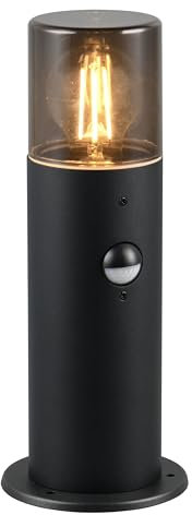 Trio Leuchten Außen Wegeleuchte Hoosic 522260132, Druckguss Aluminium Schwarz matt, Schirm Acryl rauchfarbig, exkl. 1x E27, Bewegungssensor