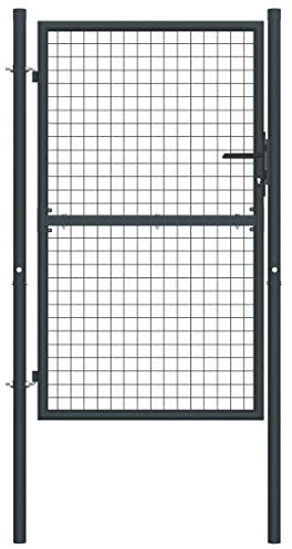 Juroupi Mesh-Gartentor Verzinkter Stahl 100 x 200 cm Grau Metallzaun Robuste Stahlzaunpfosten-ReparaturpfäHle