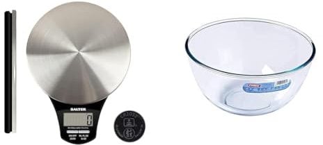 Salter 1035 SSBKDR Digital Kitchen Scale – Food Scales, Kitchen Weighing Scales & Pyrex Glass Bowl 3.0L, pack of 1