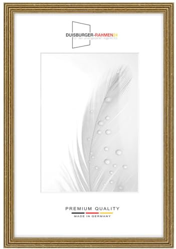 Duisburger-Rahmen24 Cadre photo en bois massif Rétro 42 x 60 cm en Vieux-Or Baroque | Verre synthétique antireflet | Cadre pour affiches | Puzzle | collage DR089