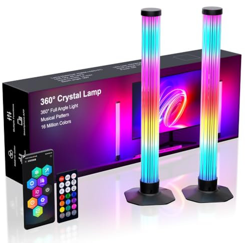 MIWATT 32CM 360° RGB Smart LED Stimmungslicht mit mehreren Modi und Musiksynchronisation, TV-Hintergrundbeleuchtung mit Ferndimmer für Gaming, Computer und Dekoration, 2er-Pack