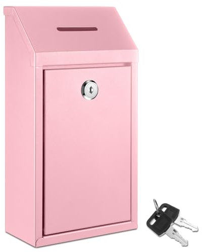 Yaocom Metall-Spenden-Sammeltresor mit Schloss, Wandmontage, Briefkasten, Wahlurne, Schlüsselbox für Zuhause, Büro, Außentür, Rosa, 26 x 14 x 7 cm