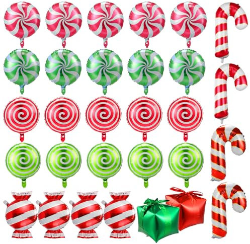 Kesote 30 Pcs Christmas Balloons Foil Sweet Candy Balloons for Christmas Party Birthday Party Xmas Tree Decoration and Gift Bag Filler