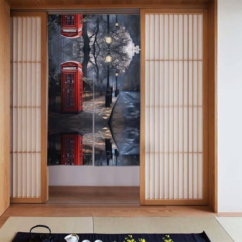 WZYWHJ Red Phone Booth London Street Prints Qualitätsvorhänge, vielseitige Raumteiler für Zuhause, Büro, Küche, stilvoller und funktionaler Vorhang, 86,4 x 142,2 cm