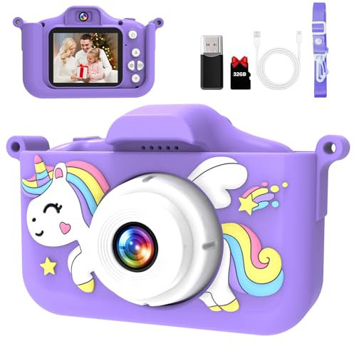 Kinderkamera,Digitalkamera für Kinder mit 2.0” Display, HD (1080P), stoßfest, ideal für Jungen und Mädchen (3-12 Jahre) Geburtstage, Weihnachten und kreatives Spielzeug(Lila)