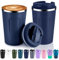 Volhoply 340ml 12oz Double Wall Insulated Vacuum Travel Coffee Mugs with Flip Lid Bulk 2 Pack,Reusable Stainless Steel Leak Proof Coffee Cup,Cafe Thermal Tumbler for Hot & Cold Drinks(Navy,2 Set)