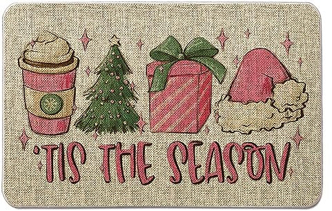 Tian Zhun Christmas Door Mat Pink Christmas Rug - 'Tis The Season Xmas Welcome Decorative Doormat Farmhouse Entrance Rug Home Kitchen Floor Bath Mat 17 x 27 Inch for Outdoor Indoor