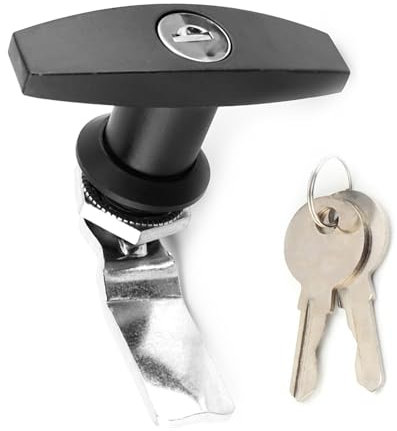 Hinteres T-Schloss für Garage, Hinteres T-Griff-Schloss, Werkzeugkasten, Garagentorschloss mit Schlüsseln für Anhänger, Wohnwagen, Vordach (BLACK)