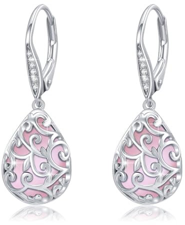 REDSUN Rosa Edelstein Ohrringe für Damen 925 Sterling Silber Tränenohrringe Filigran Tropfen Ohrringe mit Zirkonschnalle Schmuck für Frauen Mädchen