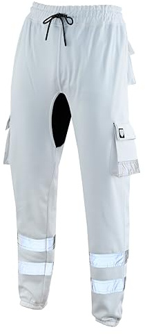 SSS Mens High Visibility Fleece Cargo Work Trousers Joggers Hi Vis Viz Pants