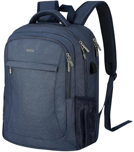 Voova Travel Laptop Backpack for Women & Men, Lightweight Business Rucksack Work Bag with USB Charging Port, Anti Theft Backpack Waterproof Slim School Rucksack Fits 15.6 Inch Laptop, Blue