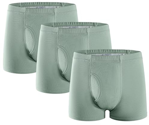3 Pcs Men’s Incontinence Pants Cotton Washable Reusable Incontinence Boxer Briefs with 250 ML Absorbency Protective Underwear for Men Green Size XL