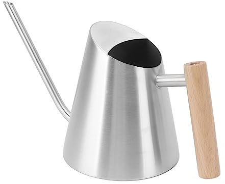 Regadera, Regadera de Acero Inoxidable con de Madera para Plantas de Interior y Exterior Bonsai de Jardín (Acero Inoxidable Color Pulido Cepillado)