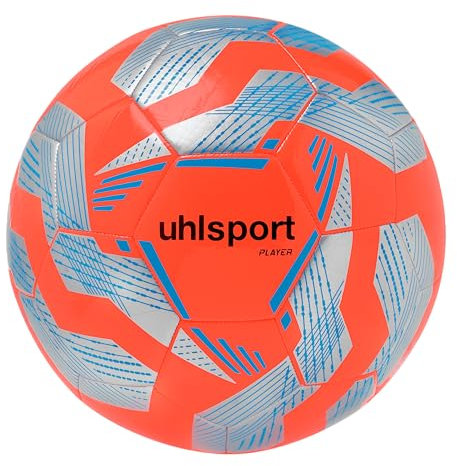 uhlsport Player Fußball Fussball Ball für Erwachsene - Größe 5, Fluo rot/Silber/Cyan