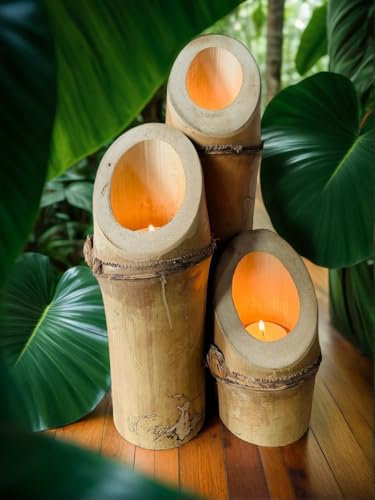 Bambus Windlichter 3er Set – Edle Tischbeleuchtung aus echtem Bambusrohr (40cm)