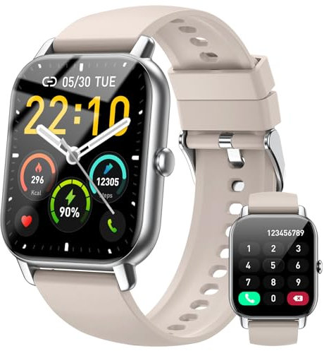 Smartwatch Damen Herren mit Bluetooth-Telefonfunktion, 1,85 Zoll Touchscreen Fitnessuhr, IP68 wasserdicht, SpO2, Herzfrequenz und Schlafmonitor, Schrittzähler sowie 100+ Trainingsmodi für Android iOS