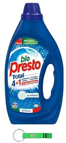 6 X Bio Presto Detersivo Liquido Bucato Lavatrice Classico - Detersivo Liquido Lavatrice - 25 lavaggi 1125 ml + portachiavi Beni Culinari