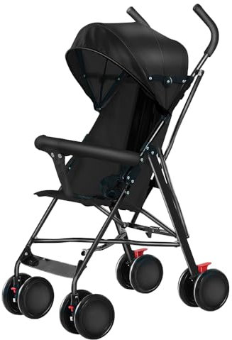 Ingenious Kinderwagen mit 4 Rädern, kompakter Buggy für Babys, 0 – 4 Jahre, Kinderwagen, kompakt und leicht, Reisen, 45 x 67 x 100 cm, Sitzversion, dreiteiliges Verdeck mit Moskitonetz, schwarz