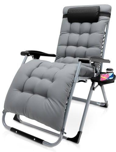 Garten Liegestuhl Klappbar,Sonnenliege Klappbar, Liegestuhl, Extra groß Gartenliege,Extra Breit 72cm Klappbare Gartenliege, für Patio-Garten-Strand-Pool, mit Kissen-Unterstützung 200kg (Hellgrau)