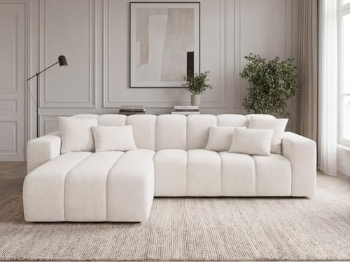 GRAINGOLD Nork Ecksofa 265x180 cm, L-Form Sofa, Ecksofa für Wohnzimmer, Velour, 4-Sitzer Eckcouch, Modernes Design (Creme, Links)