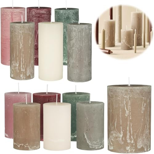 LS-LebenStil Exklusive Stumpenkerzen 10x6,8cm Ribe Rustik Beige/Leinen - Made in EU - Unparfümiert - lange 40 Stunden Brenndauer - Ohne Duft - Blockkerzen Kerzen für Haushalt Feiern Gastronomie